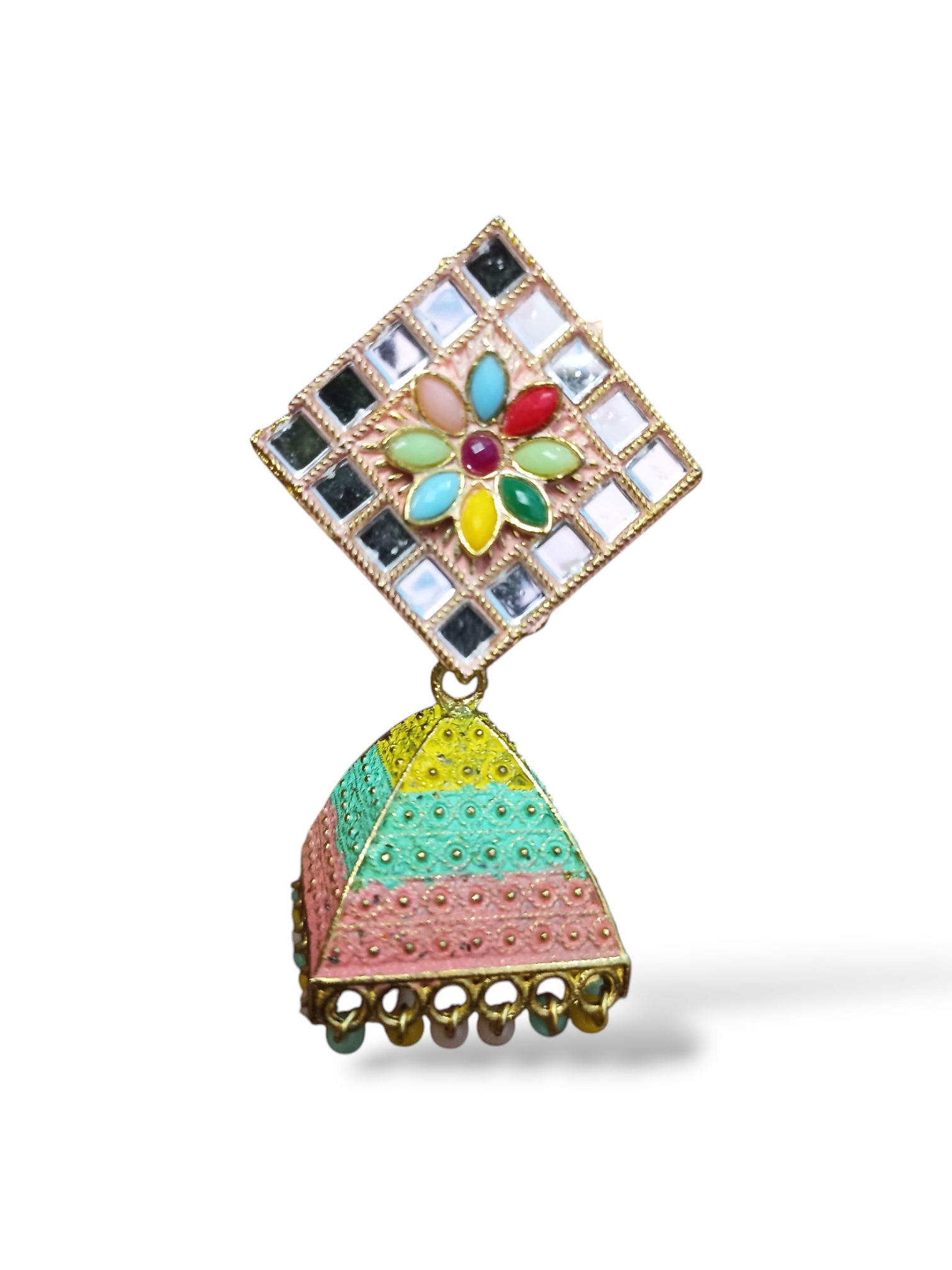 Colorful Mirror Work Jhumkas