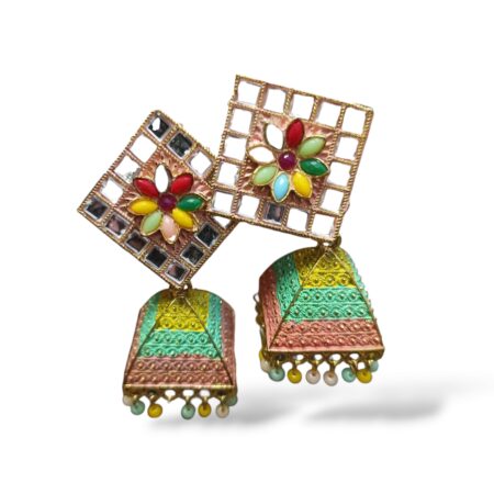 Colorful Mirror Work Jhumkas