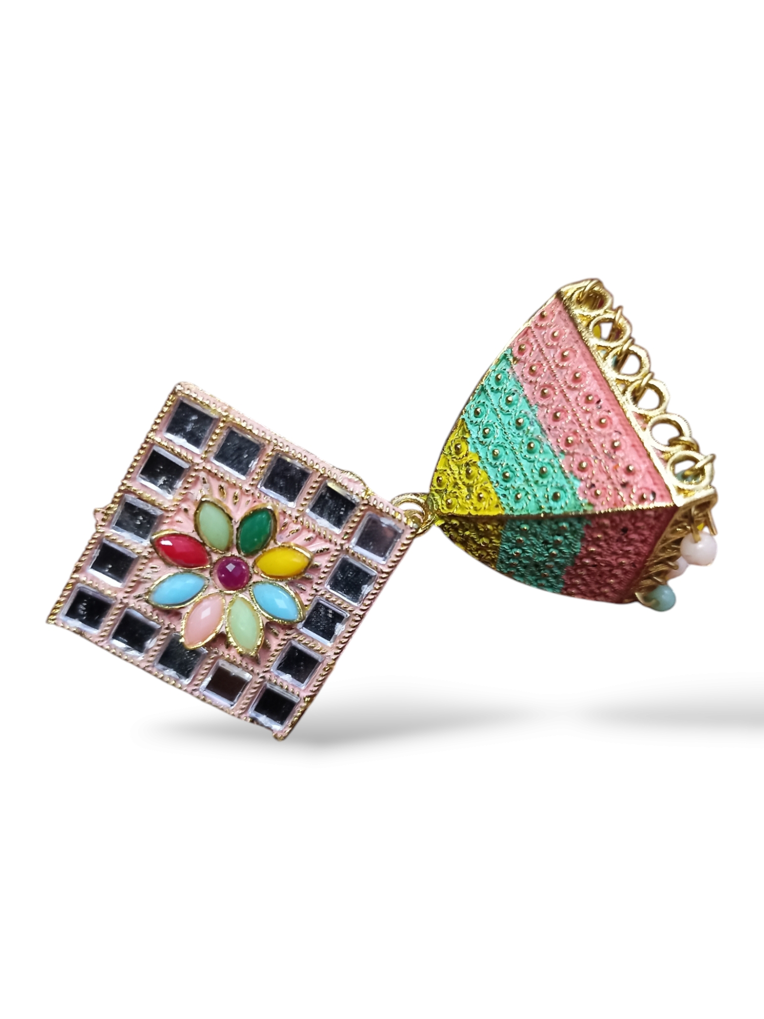 Colorful Mirror Work Jhumkas