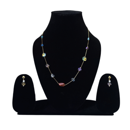 Elegant Chain Necklace & Earring Set with Faceted Pastel Crystal Beads