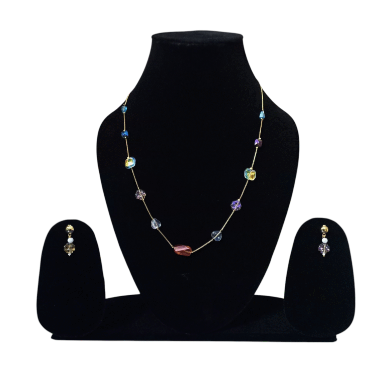 Elegant Chain Necklace & Earring Set with Faceted Pastel Crystal Beads