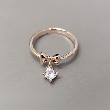 Elegant Rose Gold Bow & Zircon Dangle Ring