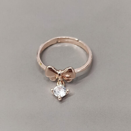 Rose Gold Bow & Dangle Zircon Ring