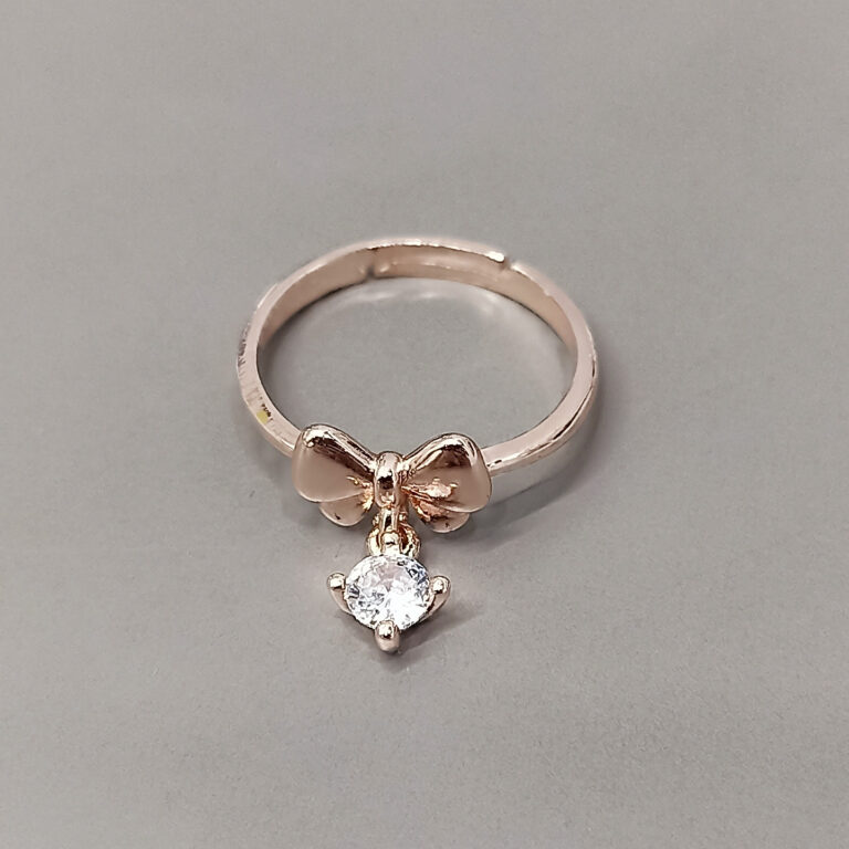 Rose Gold Bow & Dangle Zircon Ring