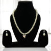 Elegant Pearl Necklace & Teardrop Earring Set with Pink & Clear Crystal Accents