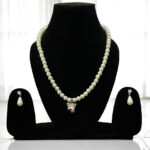 Elegant Pearl Necklace & Teardrop Earring Set with Pink & Clear Crystal Accents