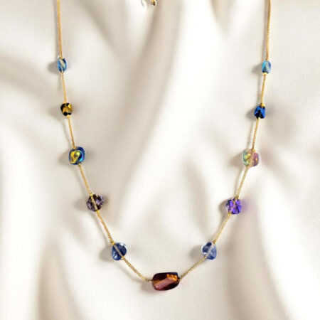 Elegant Chain Necklace & Earring Set with Faceted Pastel Crystal Beads