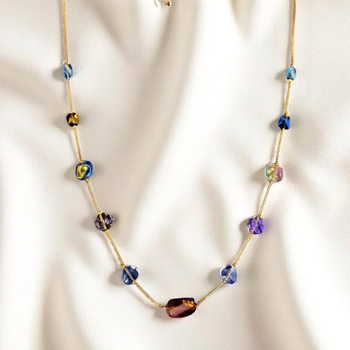 Elegant Chain Necklace & Earring Set with Faceted Pastel Crystal Beads