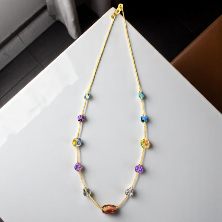 Elegant Chain Necklace & Earring Set with Faceted Pastel Crystal Beads