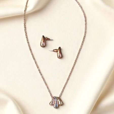 Multi-Tone Teardrop Pendant & Matching Stud Earrings Set