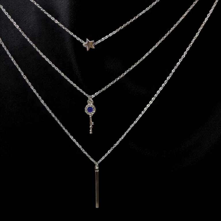 Multi-Layered Charm Necklace - Star, Key & Bar Pendants
