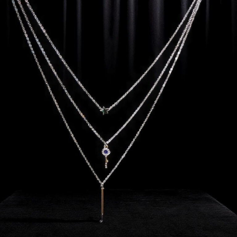 Multi-Layered Charm Necklace - Star, Key & Bar Pendants