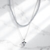 Elegant Layered Necklace: Pastel Beads & Silver Star Pendant