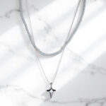 Elegant Layered Necklace: Pastel Beads & Silver Star Pendant