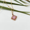 Romantic Rose Gold & Pink Zircon Square Pendant Necklace