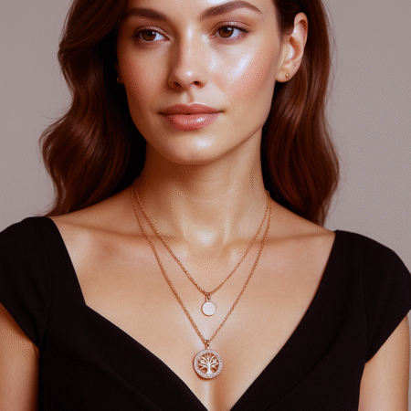 Rose Gold Tree of Life & Disk Necklace