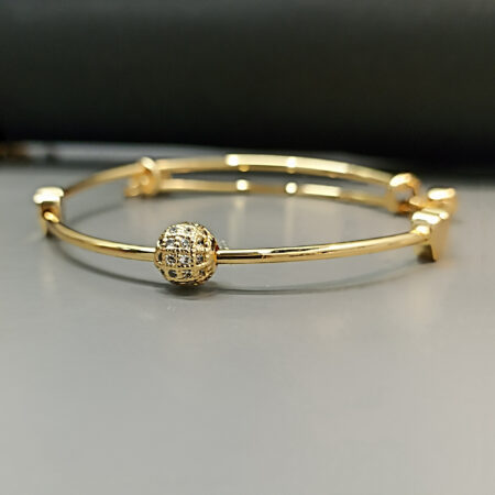 Gold Bracelet with Sparkling Pave Ball Charm