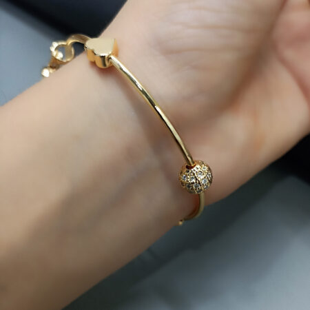 Gold Bracelet with Sparkling Pave Ball Charm