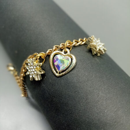 Gold bracelet with Sparkling Heart & Star Pendants