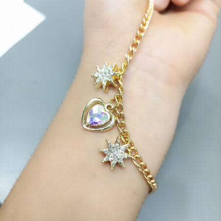 Gold bracelet with Sparkling Heart & Star Pendants