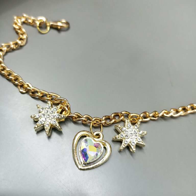 Gold bracelet with Sparkling Heart & Star Pendants