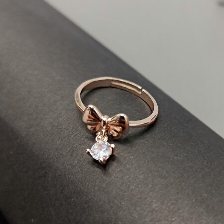Rose Gold Bow & Dangle Zircon Ring