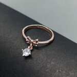 Charming Rose Gold Bowknot & Dangle Zircon Ring
