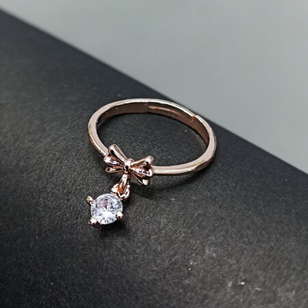 Charming Rose Gold Bowknot & Dangle Zircon Ring