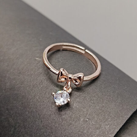 Elegant Rose Gold Bow & Zircon Dangle Ring
