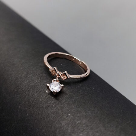 Dainty Rose Gold & Zircon Dangle Ring