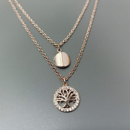 Meaningful Layered Rose Gold Tree of Life & Disk Necklace